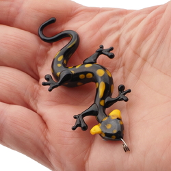 Czech lampwork yellow black bicolor glass newt necklace pendant bead 60mm