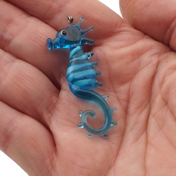 Czech lampwork blue bicolor glass seahorse pendant bead 48mm