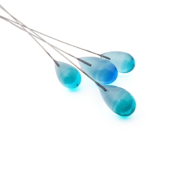 Lot (4) Czech lampwork blue bicolor teardrop headpin glass beads