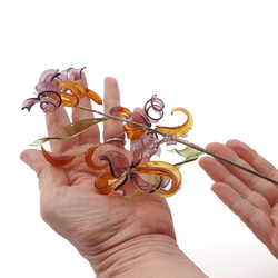 Czech lampwork glass bead purple topaz flower stem ornament 9"