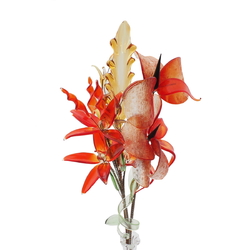 Czech lampwork glass bead red flowers stem ornament 12"