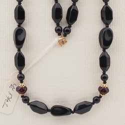 Vintage Czech necklace black glass beads 27"