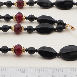 Vintage Czech necklace black glass beads 27"