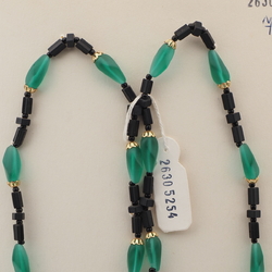 Vintage Czech necklace matte black frost green glass beads 