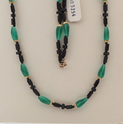 Vintage Czech necklace matte black frost green glass beads 