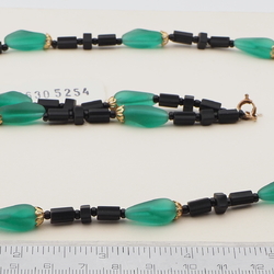 Vintage Czech necklace matte black frost green glass beads 