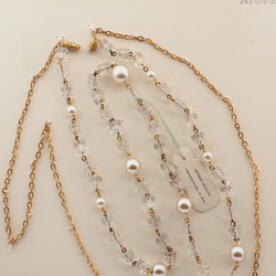 Vintage Czech gold chain necklace clear pentagon pearl glass beads 23"