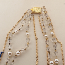 Vintage Czech 2 strand gold chain necklace clear pentagon pearl glass beads 