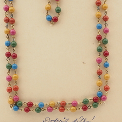 Vintage Czech link necklace multicolor round glass beads 48"
