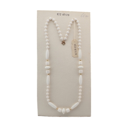 Vintage Czech necklace white round oval rondelle glass beads