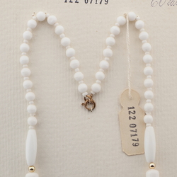 Vintage Czech necklace white round oval rondelle glass beads