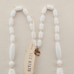 Vintage Czech necklace white round oval bugle glass beads 