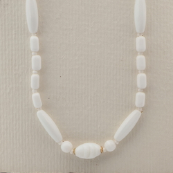 Vintage Czech necklace white round oval bugle glass beads 