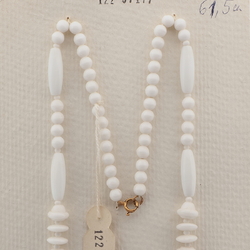 Vintage Czech necklace white round oval rondelle glass beads 