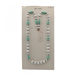 Vintage Czech necklace white green round oval nugget glass beads 