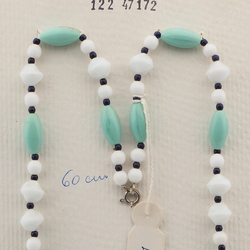 Vintage Czech necklace white green round oval nugget glass beads 