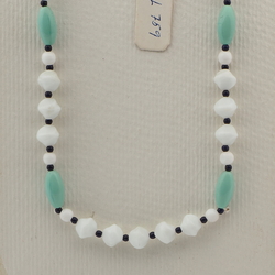 Vintage Czech necklace white green round oval nugget glass beads 