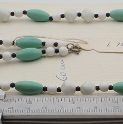 Vintage Czech necklace white green round oval nugget glass beads 
