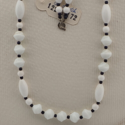 Vintage Czech necklace white blue seed glass beads 