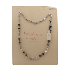 Vintage Czech link necklace part silvered black flower glass beads 