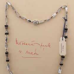 Vintage Czech link necklace part silvered black flower glass beads 