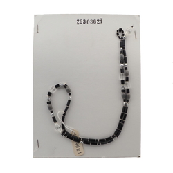 Vintage Czech necklace black silver clear AB pearl glass beads 