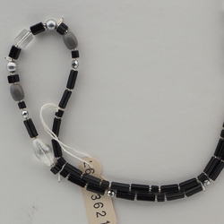 Vintage Czech necklace black silver clear AB pearl glass beads 