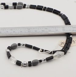 Vintage Czech necklace black silver clear AB pearl glass beads 