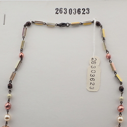 Vintage Czech link necklace black pearl metallic vitrail glass beads 