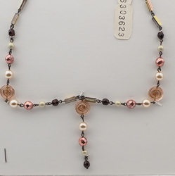 Vintage Czech link necklace black pearl metallic vitrail glass beads 