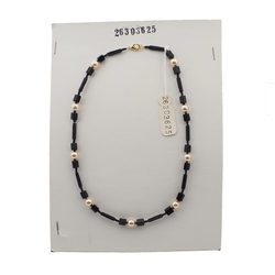 Vintage Czech necklace black pentagon pearl glass beads