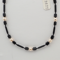 Vintage Czech necklace black pentagon pearl glass beads