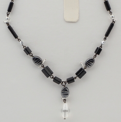 Vintage Czech link necklace black AB hematite glass beads 