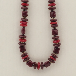 Vintage Czech necklace dark red square hexagon glass beads 
