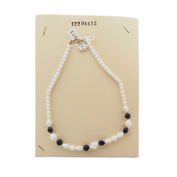 Vintage Czech necklace white blue round oval bicone glass beads 