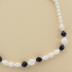 Vintage Czech necklace white blue round oval bicone glass beads 