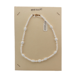 Vintage Czech necklace white round oval glass beads 18"