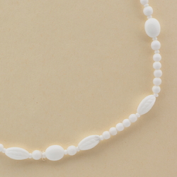 Vintage Czech necklace white round oval glass beads 18"