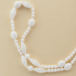 Vintage Czech necklace white round oval bicone glass beads  