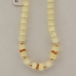 Vintage Czech necklace yellow satin atlas topaz glass beads  