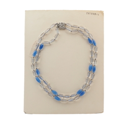 Vintage Czech 2 strand necklace blue lined crystal blue opaline glass beads  