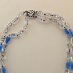 Vintage Czech 2 strand necklace blue lined crystal blue opaline glass beads  