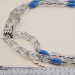 Vintage Czech 2 strand necklace blue lined crystal blue opaline glass beads  