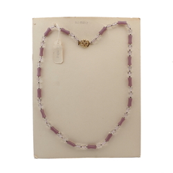 Vintage Czech necklace crystal pentagon purple opaline glass beads   