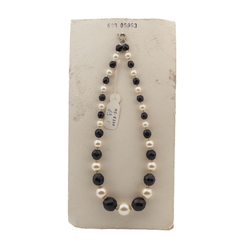Vintage Czech necklace black faceted pearl glass beads 