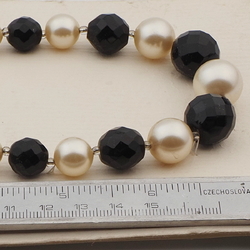 Vintage Czech necklace black faceted pearl glass beads 
