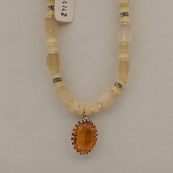 Vintage Czech rhinestone pendant necklace topaz satin atlas glass beads 