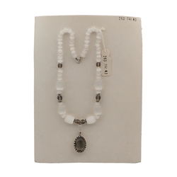 Vintage Czech smoky rhinestone pendant necklace satin atlas glass beads 