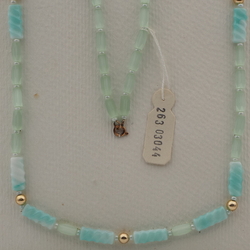 Vintage Czech necklace green satin atlas spiral rectangle glass beads 32"