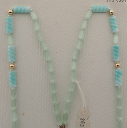 Vintage Czech necklace green satin atlas spiral rectangle glass beads 32"